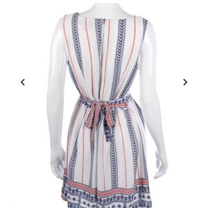White Dress with Blue and Red Stripes